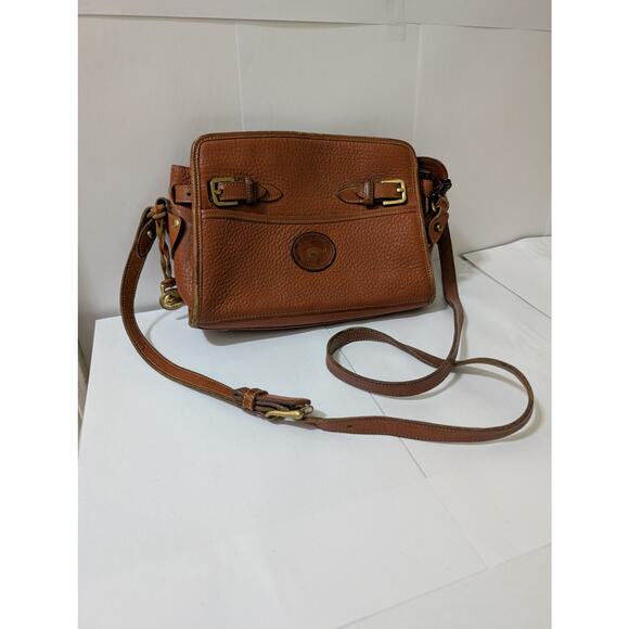 Vintage Dooney and Bourke Brown Crossbody All Weather Leather Bag with Buckles - Picture 1 of 10